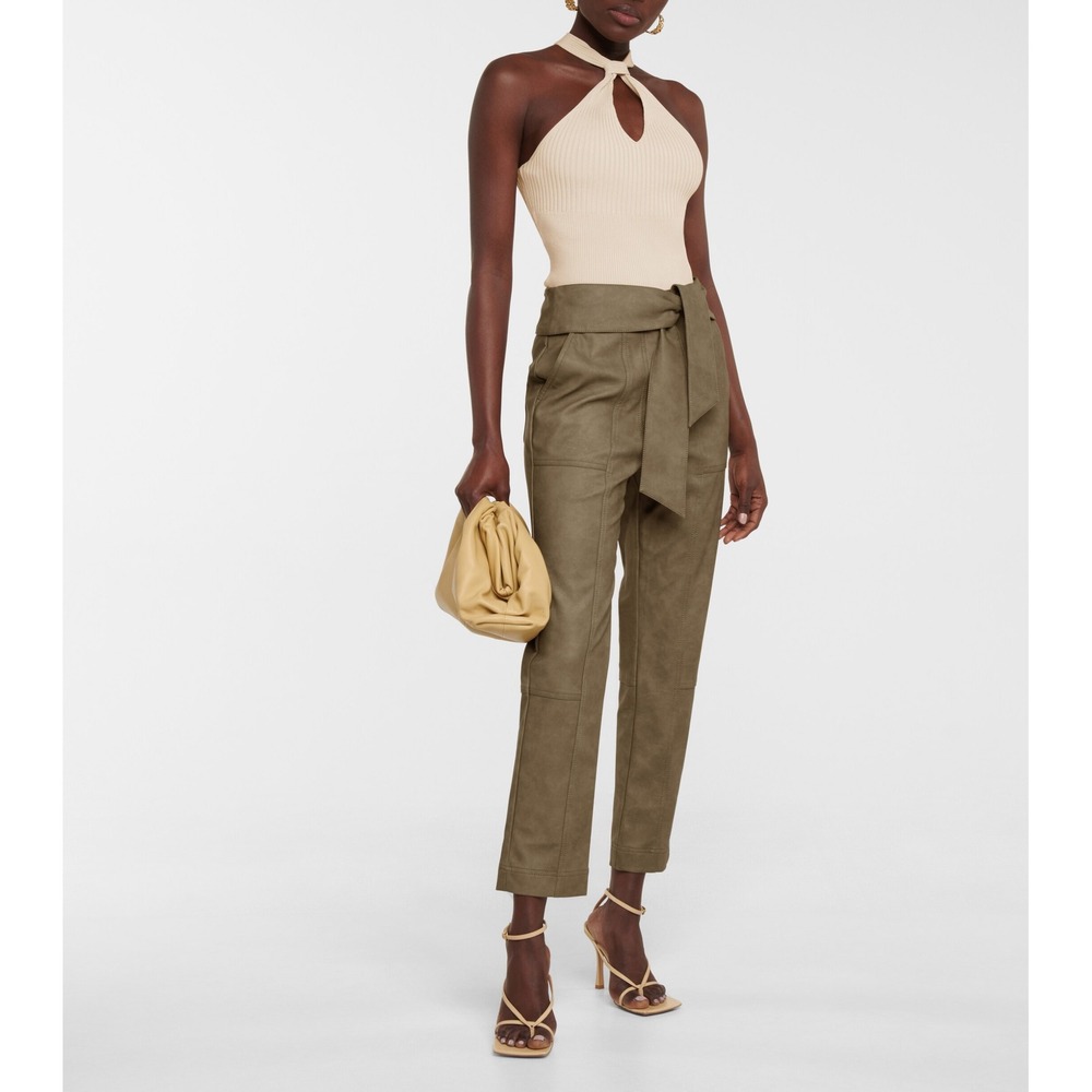 Jonathan Simkhai Tessa High-Rise Pants Size 6 Moss Green Vegan Leather Chic Sexy